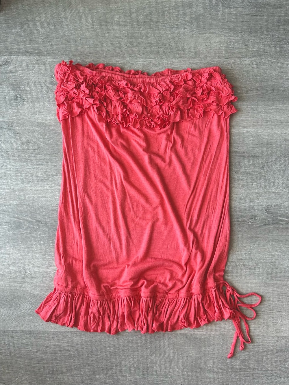 Y2K 725 Originals Coral Ruffle Tube Top Strapless with Tie